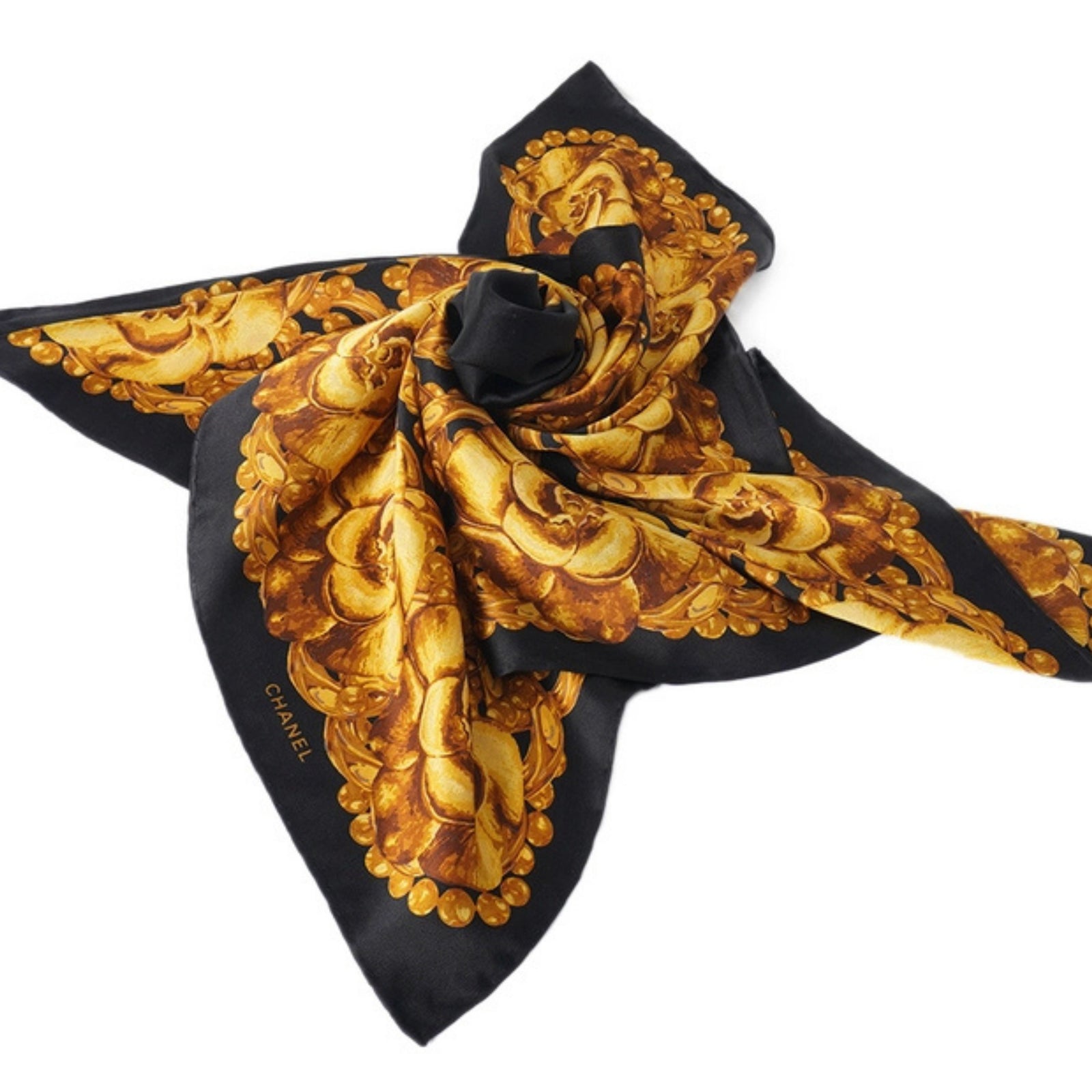 Gold Floral Silk Scarf