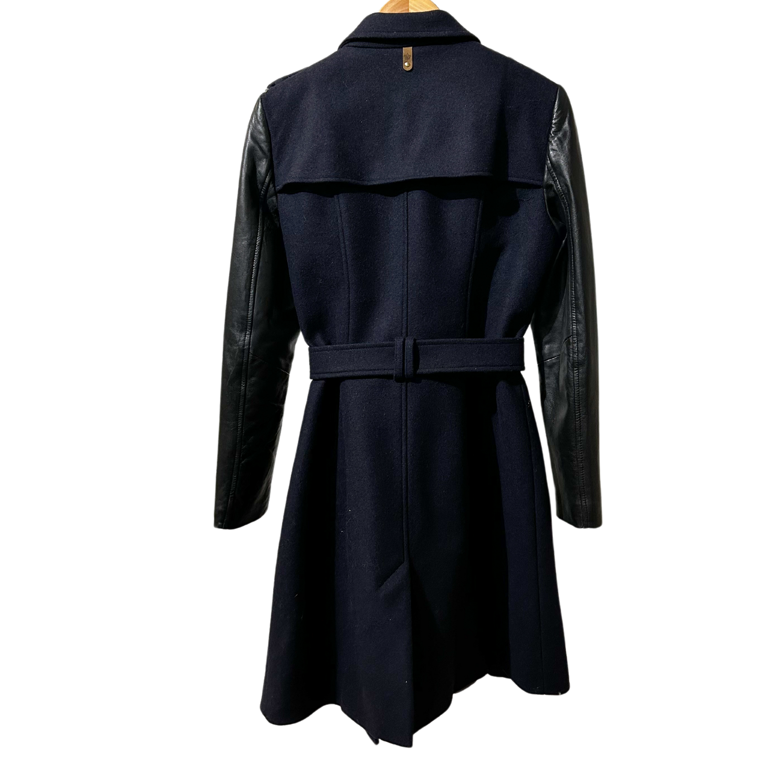 Dark Blue Wool Coat Lamb Skin Sleeve