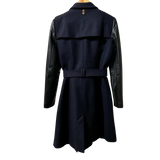 Dark Blue Wool Coat Lamb Skin Sleeve