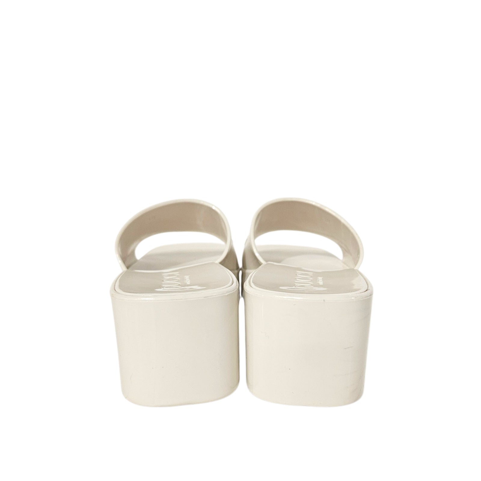 White Rubber Platform Slide Sandals 38