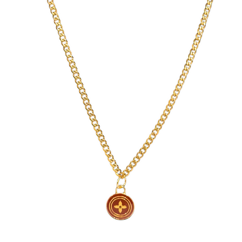 Repurposed Monogram Black Pendant Necklace in Cuban Link