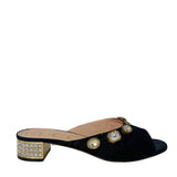 Moire Fabric Crystal Embellished Lyric Slide Sandals 39.5