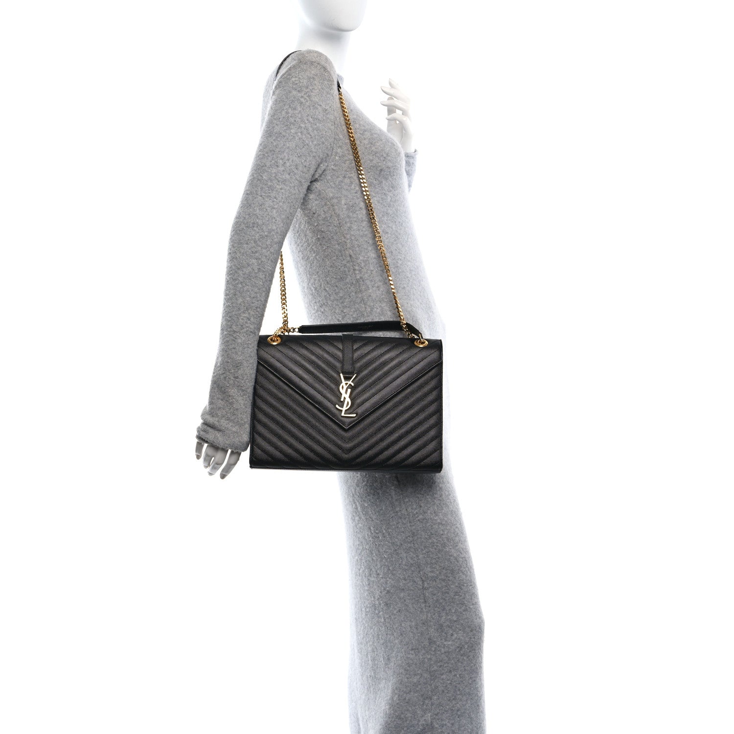 Grain De Poudre Matelasse Chevron Large Monogram Satchel Black