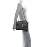Grain De Poudre Matelasse Chevron Large Monogram Satchel Black
