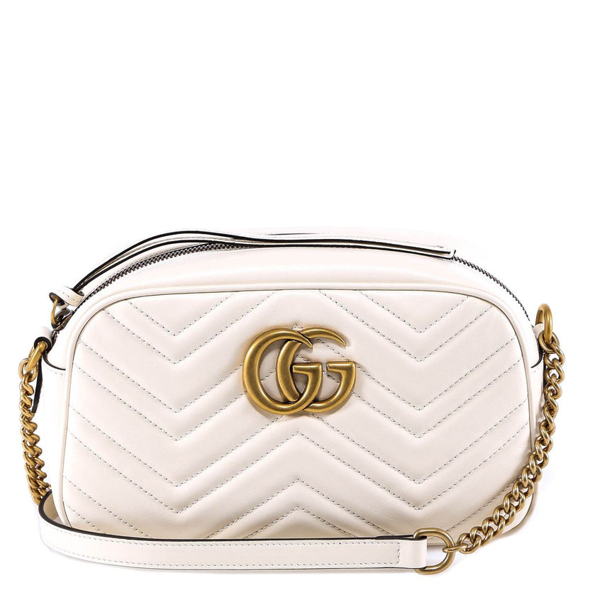 Calfskin Matelasse Mini GG Marmont Chain Shoulder Bag White