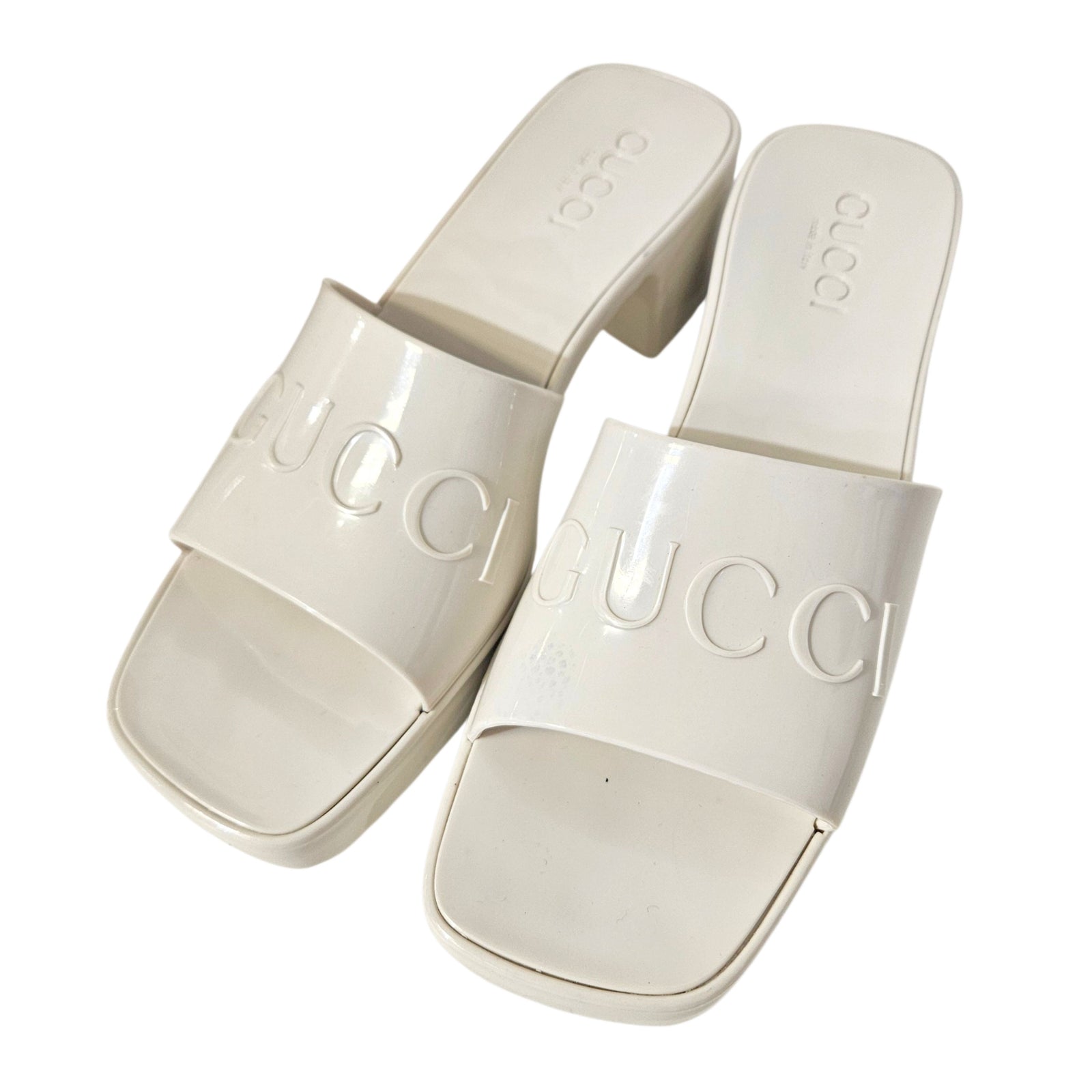 White Rubber Platform Slide Sandals 38