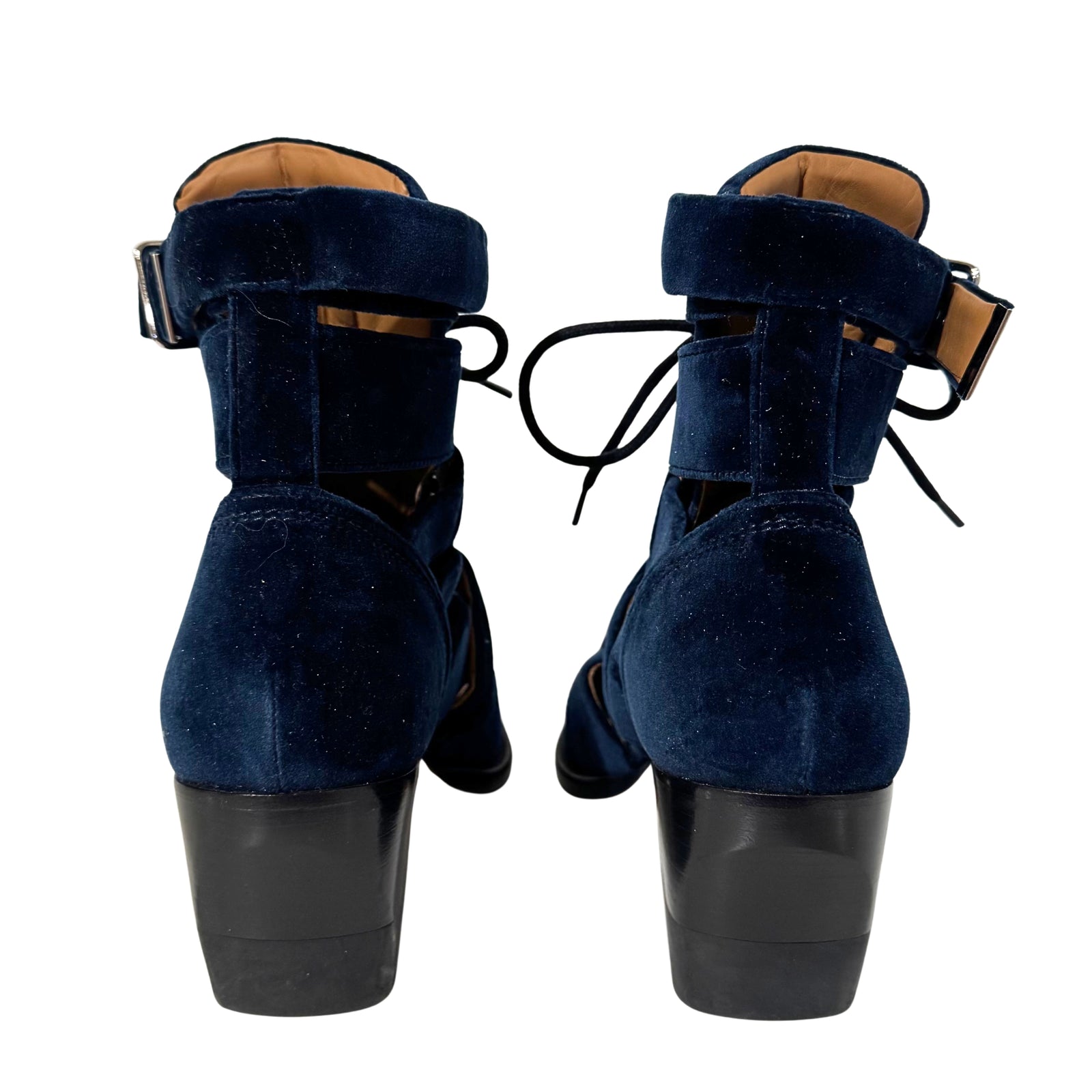 Navy Velvet Rylee Strap Boots 41