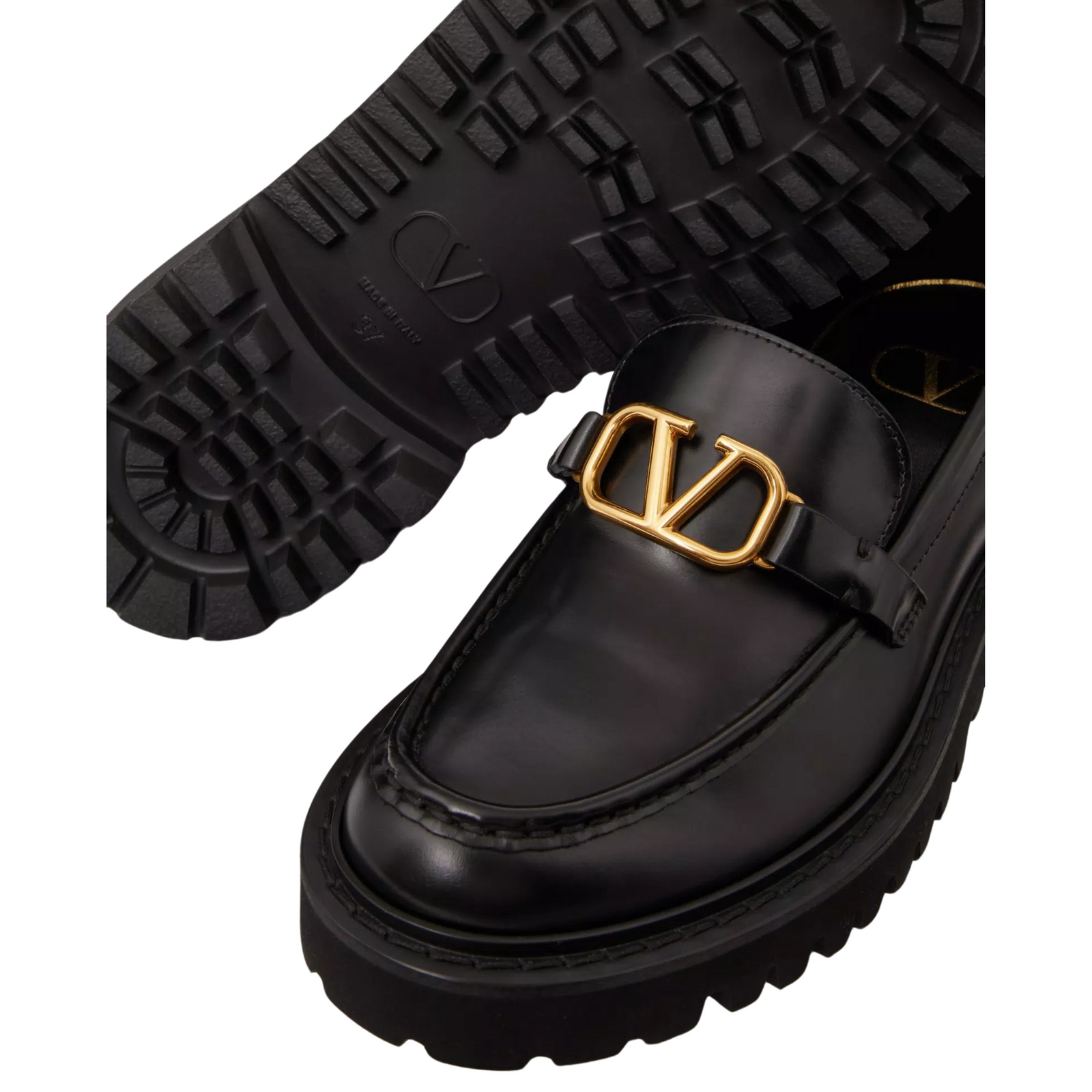 Black Calfskin VLogo Loafers - 40