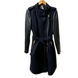 Dark Blue Wool Coat Lamb Skin Sleeve