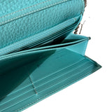 Turn Lock Chain Wallet Elegant Turquoise Leather