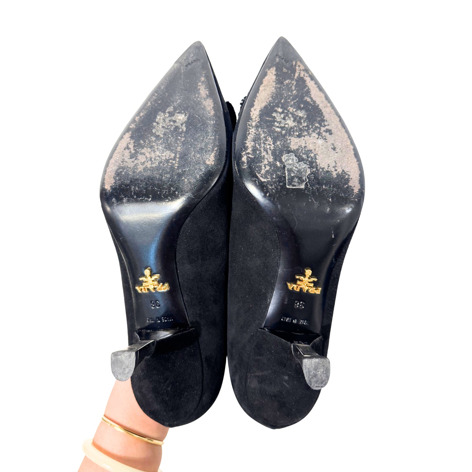 Black Suede Heels with Crystal Embellishments 38