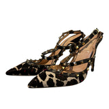 Pink/Black Leopard Print Pony Hair Rockstud T-Strap Pumps 40