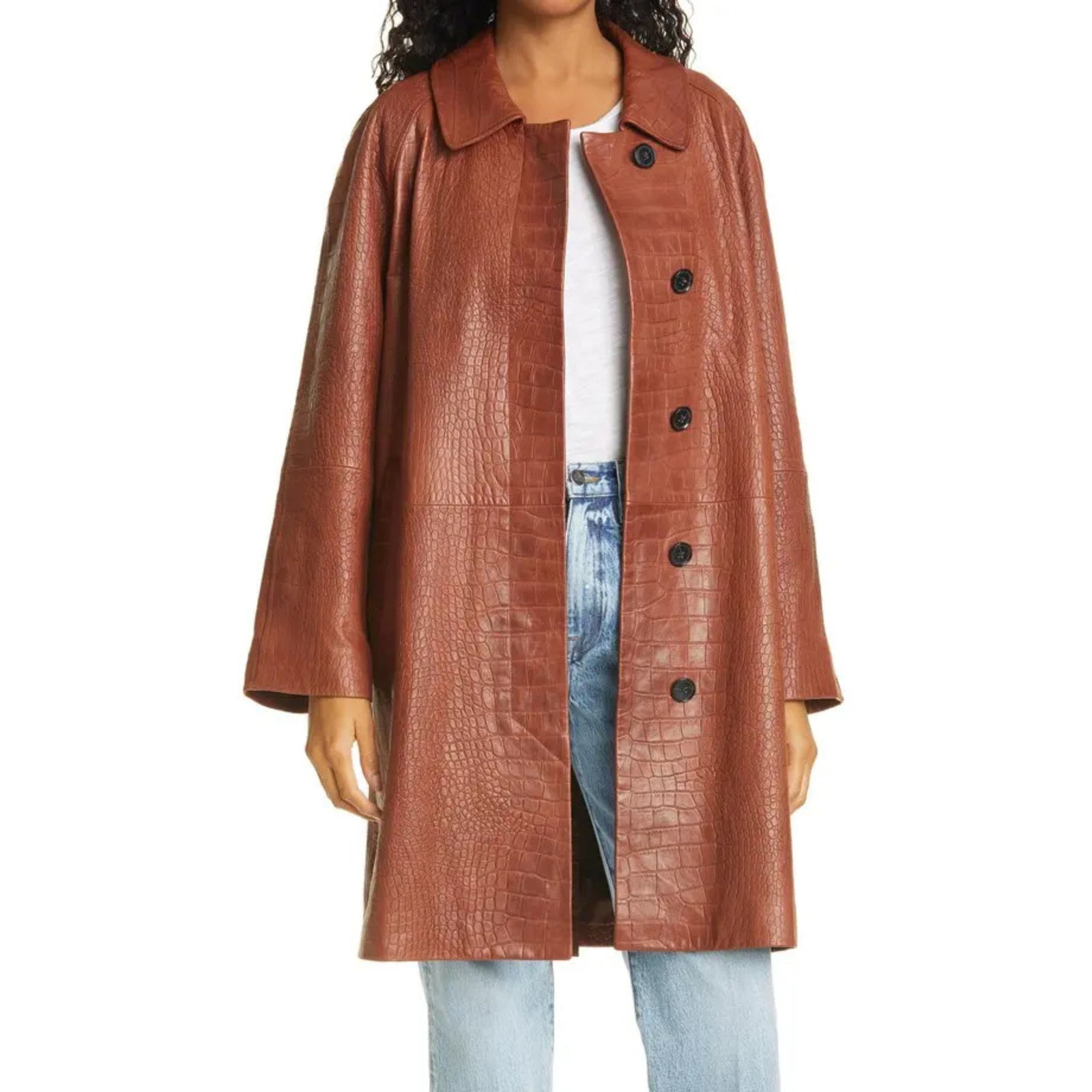 Croc Embossed Leather Coat