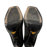 Black Suede Peep Toe Pumps with Ruffle 35.5