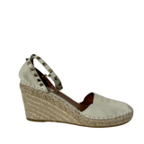 White Leather Rockstud Espadrille Wedge Ankle Wrap 41