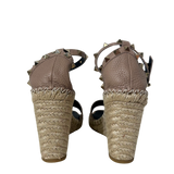 Pink Leather Rockstud Ankle Strap Wedge Espadrille Sandals 38