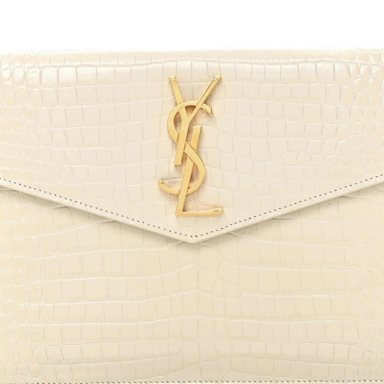 Calfskin Crocodile Embossed Uptown Monogram Pouch Crema Soft