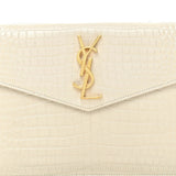 Calfskin Crocodile Embossed Uptown Monogram Pouch Crema Soft