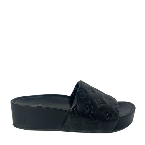 Lambskin Embossed Monogram Jumbo Flatform Mule Sandals 40