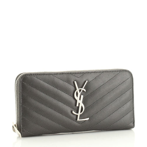 Grain De Poudre Matelasse Chevron Monogram Zip Around Wallet Grey