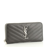 Grain De Poudre Matelasse Chevron Monogram Zip Around Wallet Grey