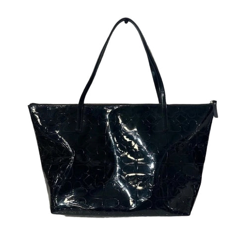 Black Patent Tote with Embossed Spade