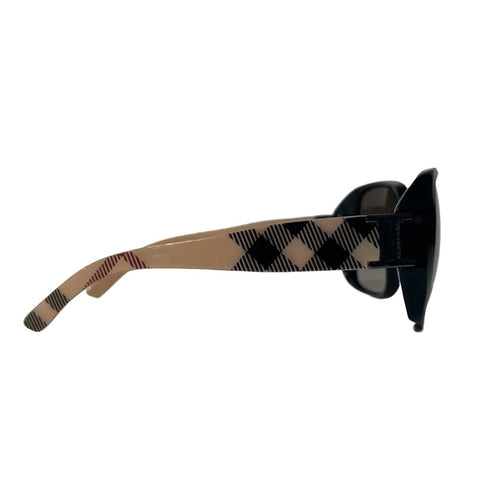 Round Sunglasses with Classic Burberry Plaid Temples
