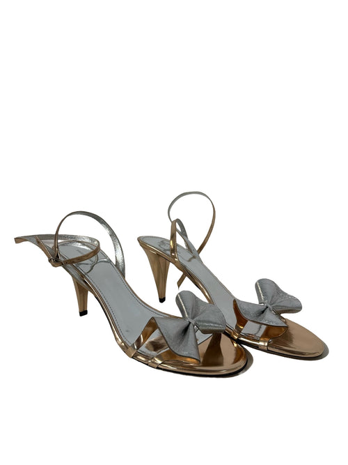 Rose Gold with Silver Bow Strap Heels 41