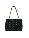 Black Quilted Leather Tote w Gold Chain