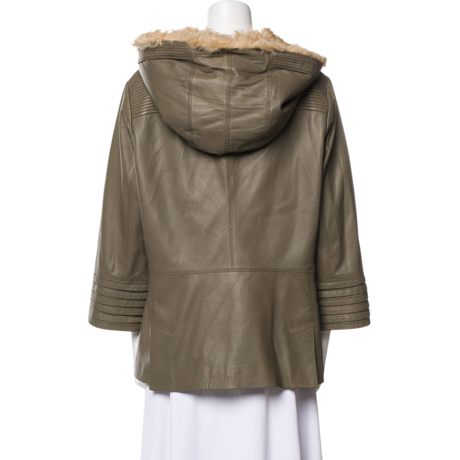 Leather Fur Trim Hooded Jacket