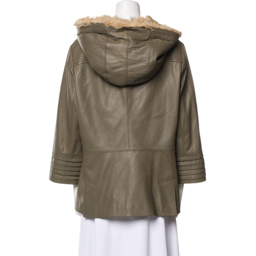 Leather Fur Trim Hooded Jacket