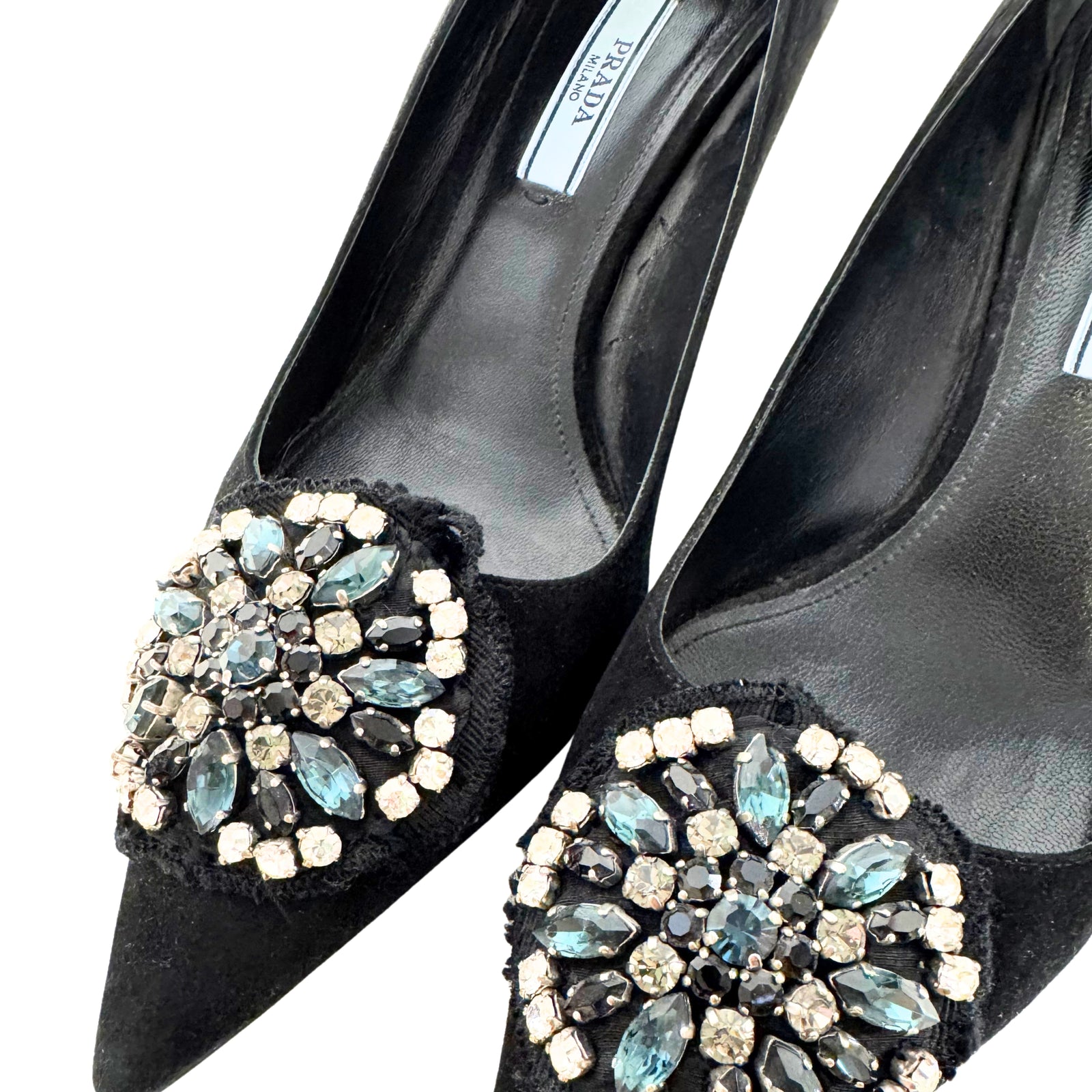 Black Suede Heels with Crystal Embellishments 38
