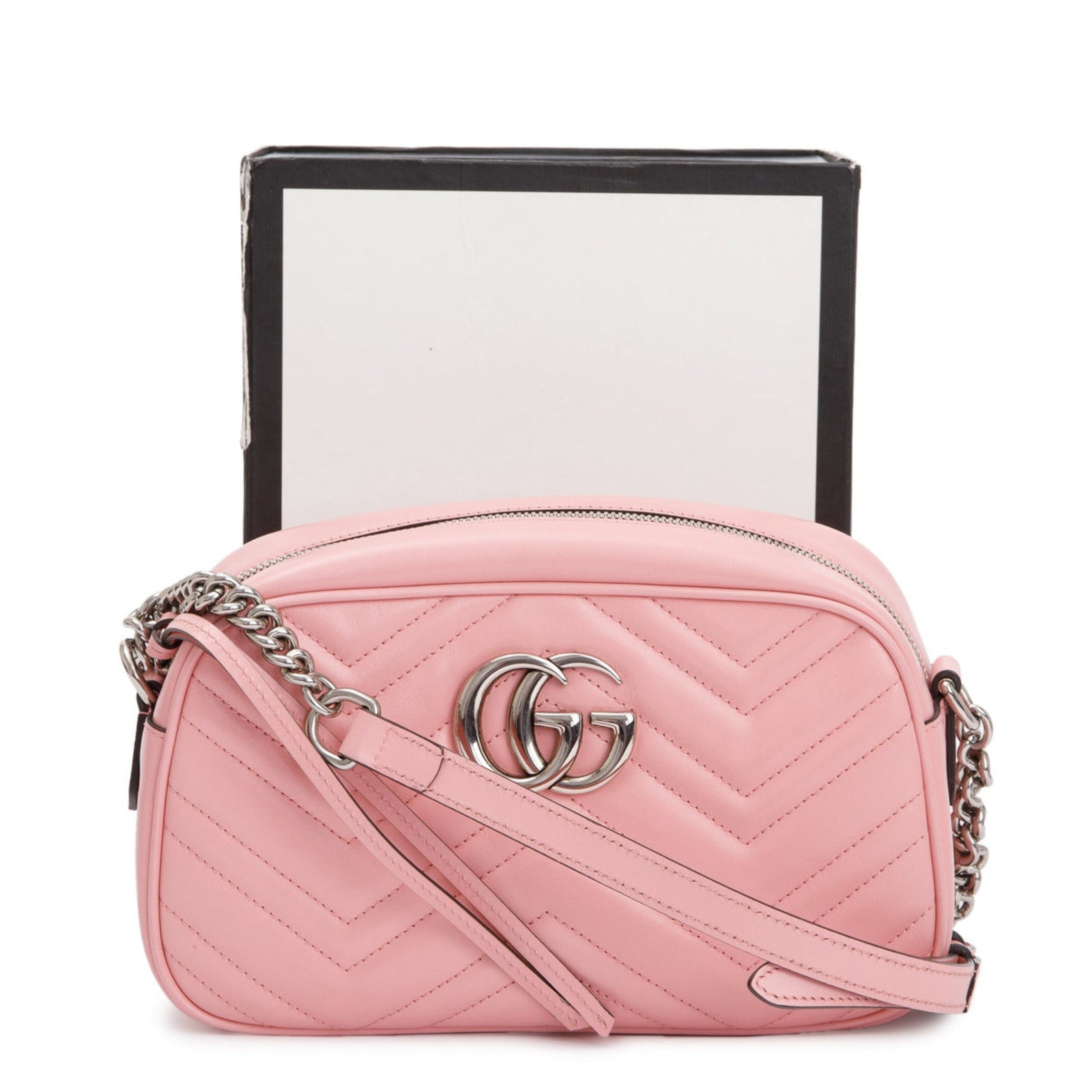 Calfskin Matelasse Mini GG Marmont Chain Shoulder Bag Wild Rose
