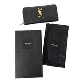 Chevron Monogram Zip Around Wallet in Black