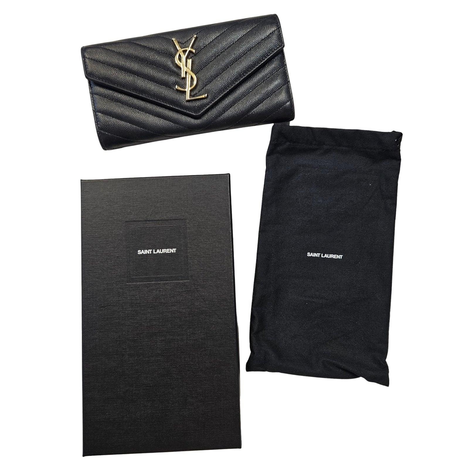 Chevron Monogram Flap Wallet in Black