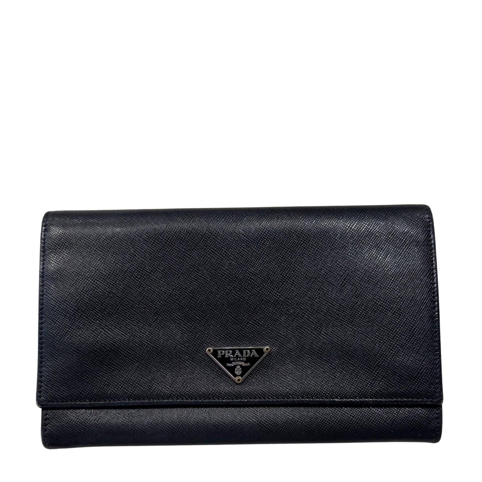Saffiano Black Leather Logo Flap Wallet