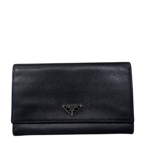 Saffiano Black Leather Logo Flap Wallet