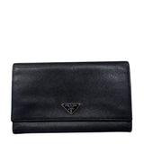 Saffiano Black Leather Logo Flap Wallet