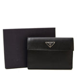 Saffiano Leather Tri-Fold Wallet in Black