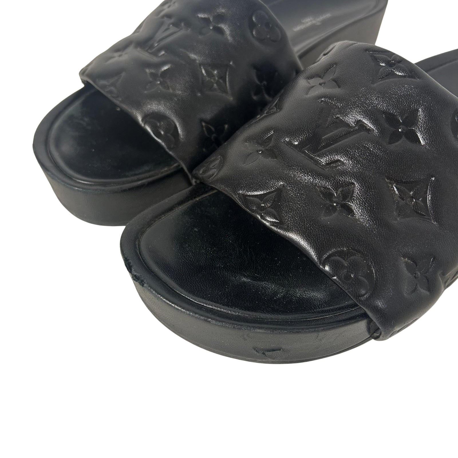 Lambskin Embossed Monogram Jumbo Flatform Mule Sandals 40
