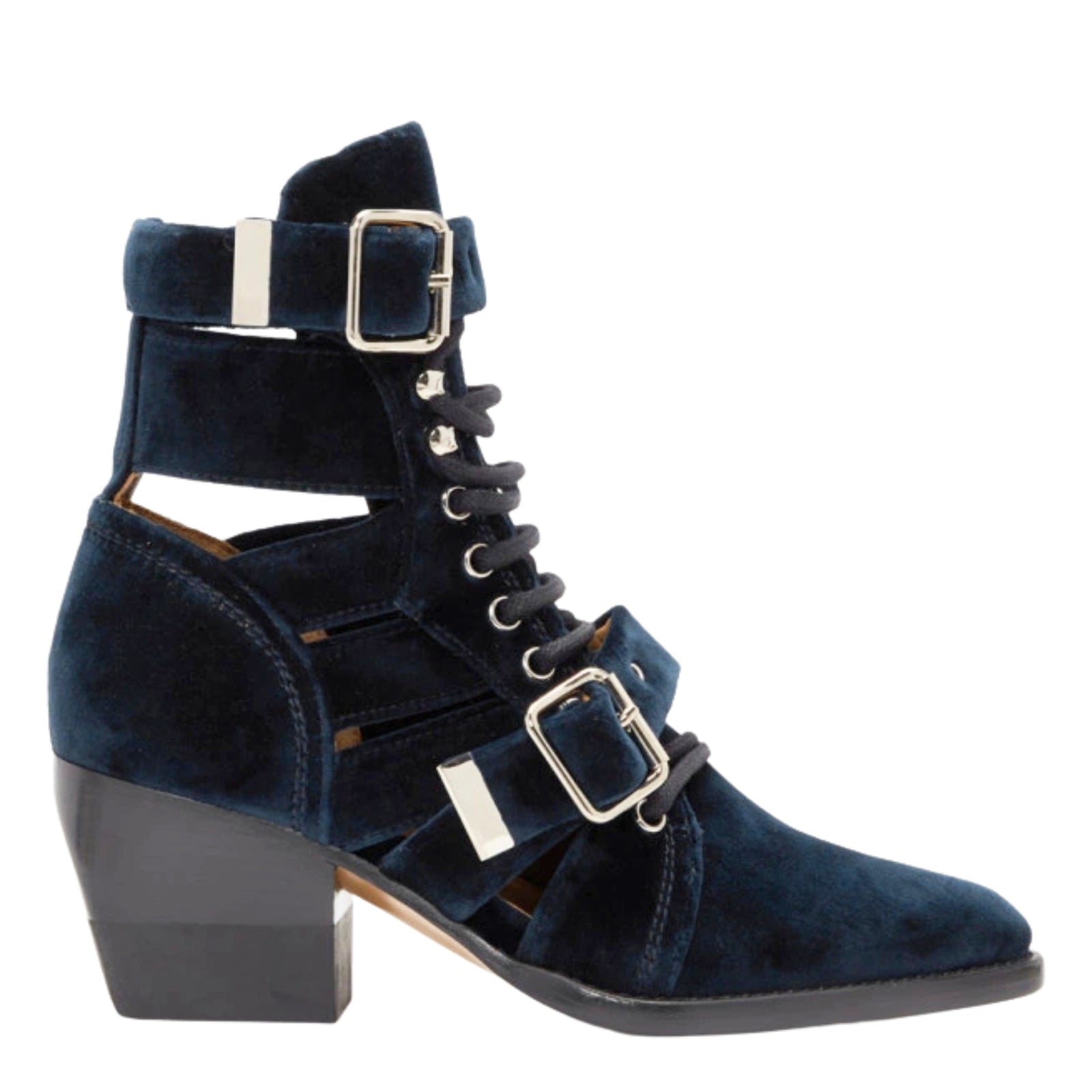 Navy Velvet Rylee Strap Boots 41