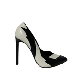 Black/White Leather Pointed Toe High Heels 38