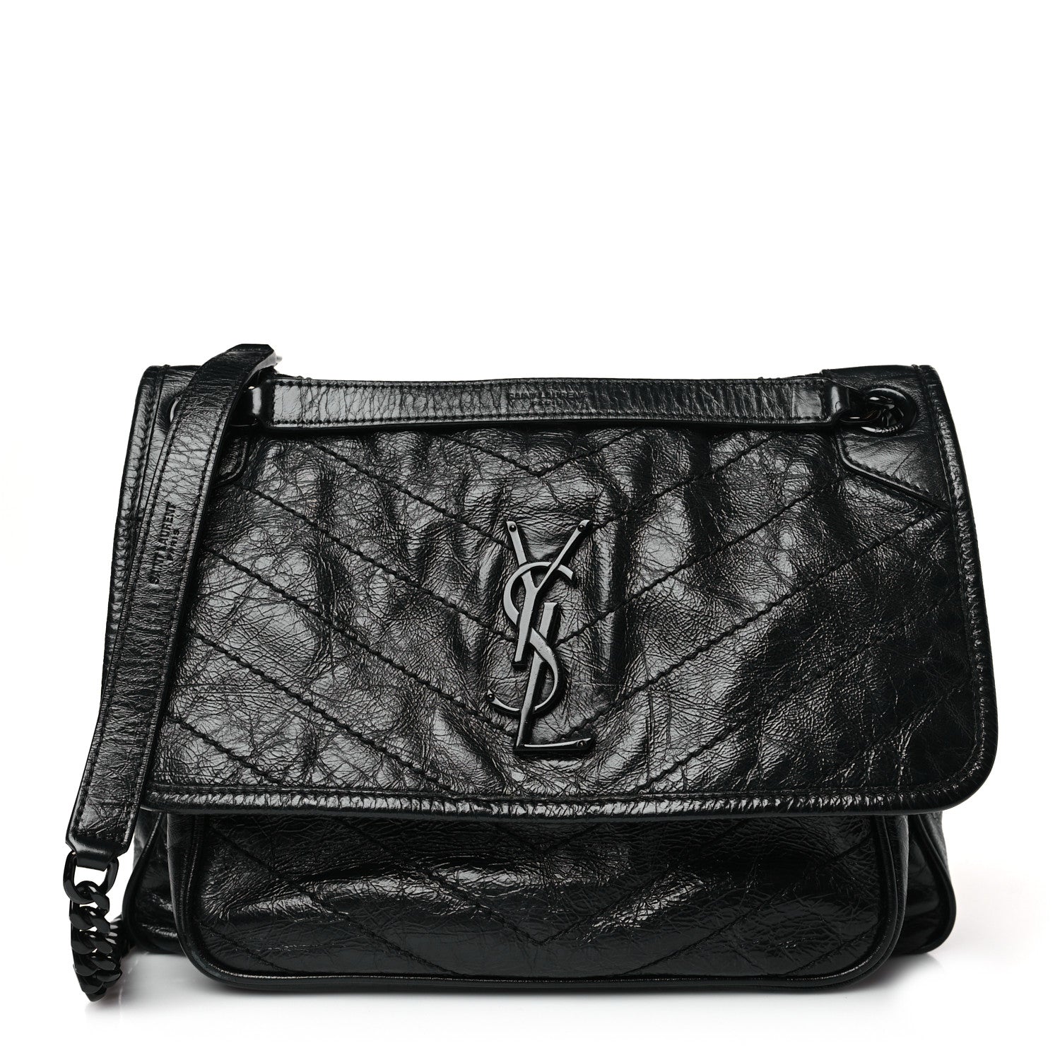 Crinkled Calfskin Monogram Niki Medium Black