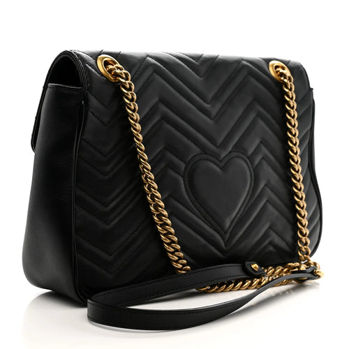 Calfskin Matelasse Medium GG Marmont Shoulder Bag Black