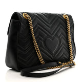 Calfskin Matelasse Medium GG Marmont Shoulder Bag Black