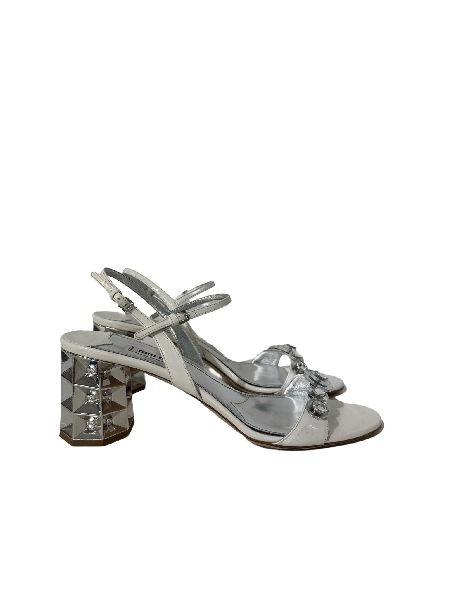 White & Silver Strap Heels 40.5