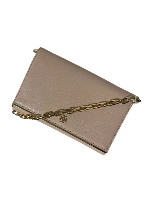 Blush Pink Shimer Crossbody with Gold Chain