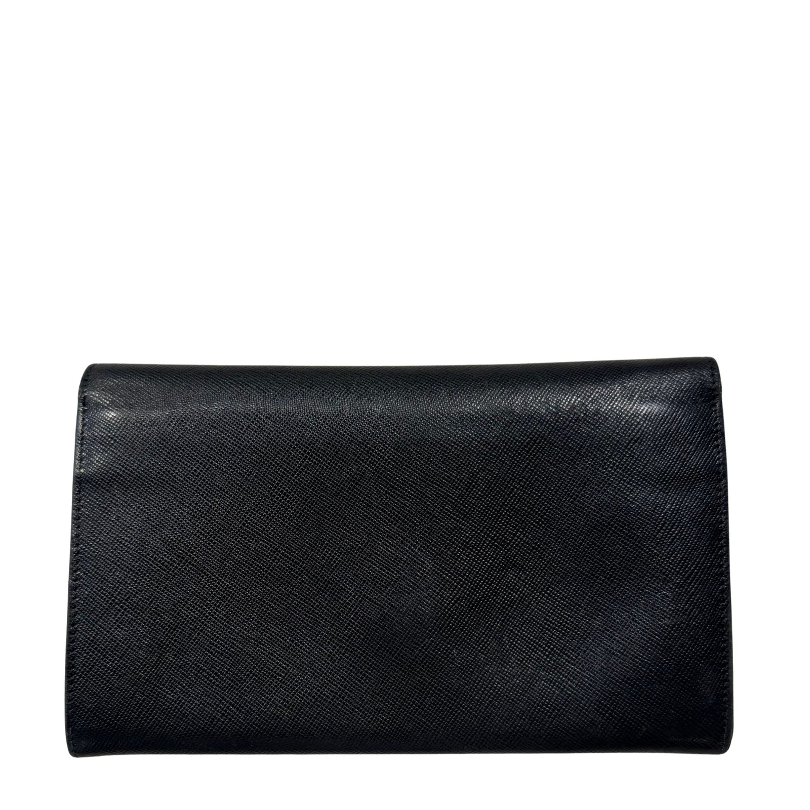 Saffiano Black Leather Logo Flap Wallet