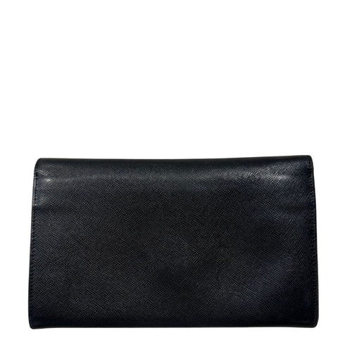 Saffiano Black Leather Logo Flap Wallet