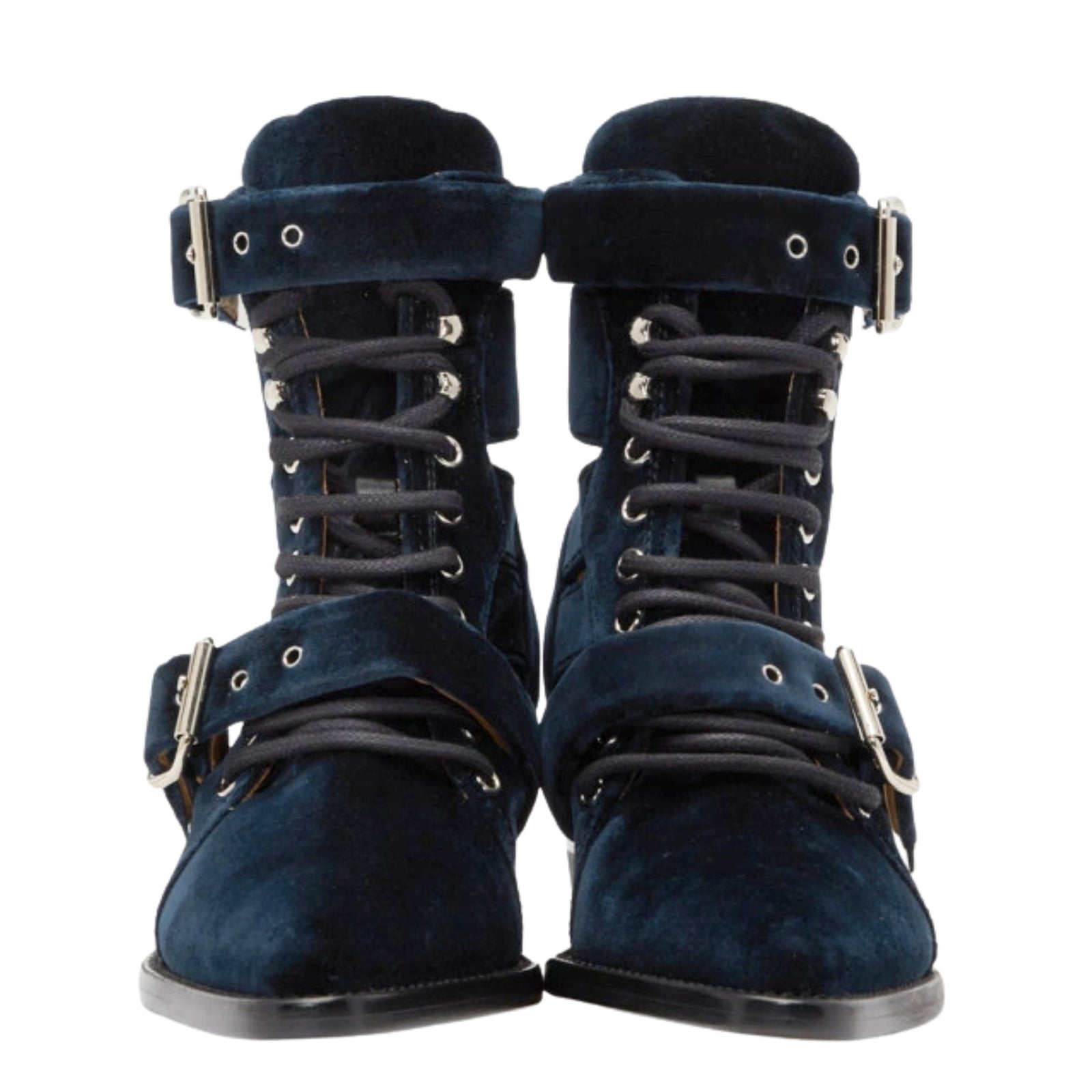 Navy Velvet Rylee Strap Boots 41